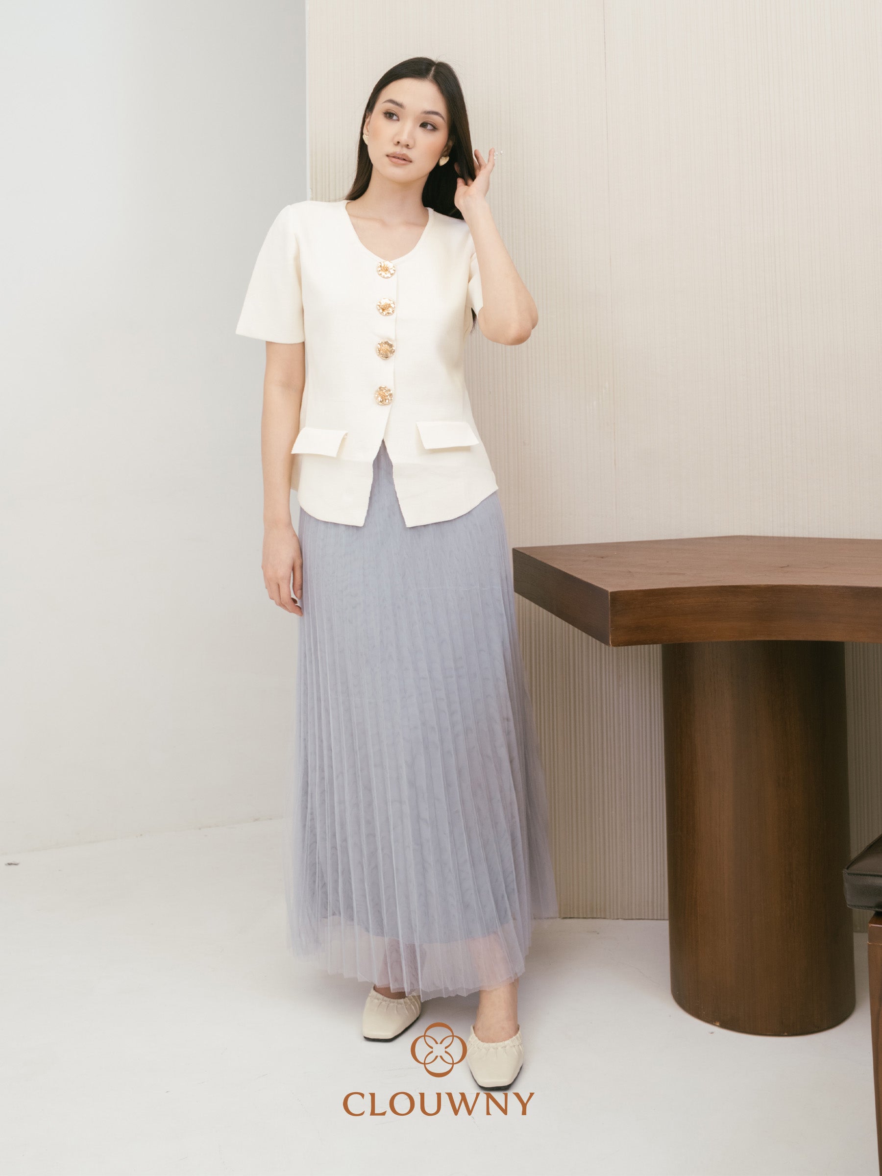 Onyva Tutu Pleats Skirt - Light Grey